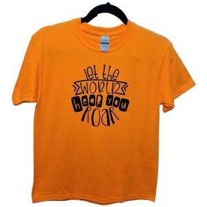 Gildan Orange Short Sleeve Tee with Custom Made Graphic Design Youth Large